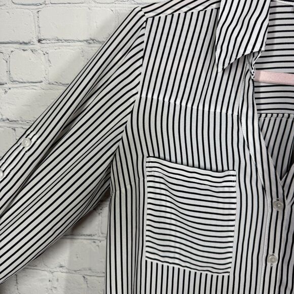 Express Portofino Slim Button Shirt Women Small Striped Roll Tab Sleeve Preppy - Picture 6 of 12